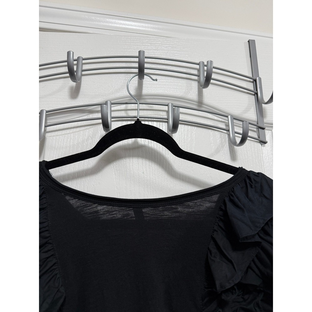 By Anthropologie Top Womens S Black Ruffle V Neck Long Sleeve Knit Blouse chic - Picture 12 of 16